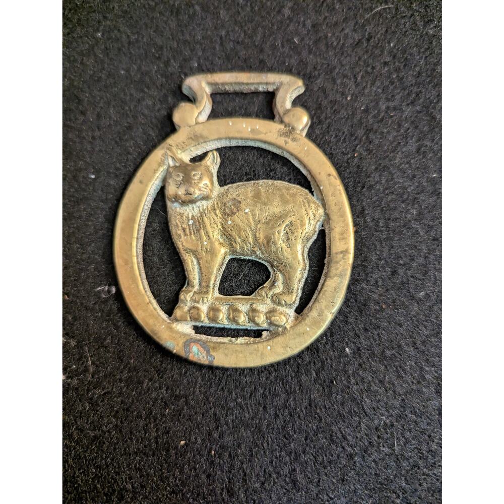Antique Isle Of Man Manx Cat Horse Brass Harness Medallion Martingale Work Horse - Picture 2 of 6